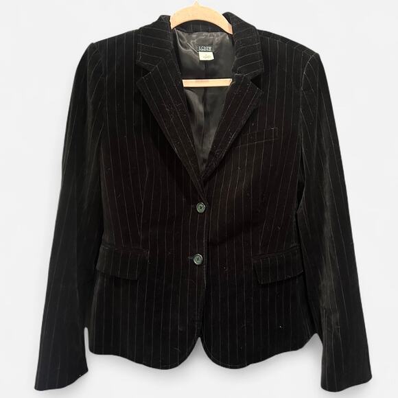 Y2K J crew Black Pinstriped Velvet Classic Preppy Fitted Blazer Size 8 - Picture 2 of 6